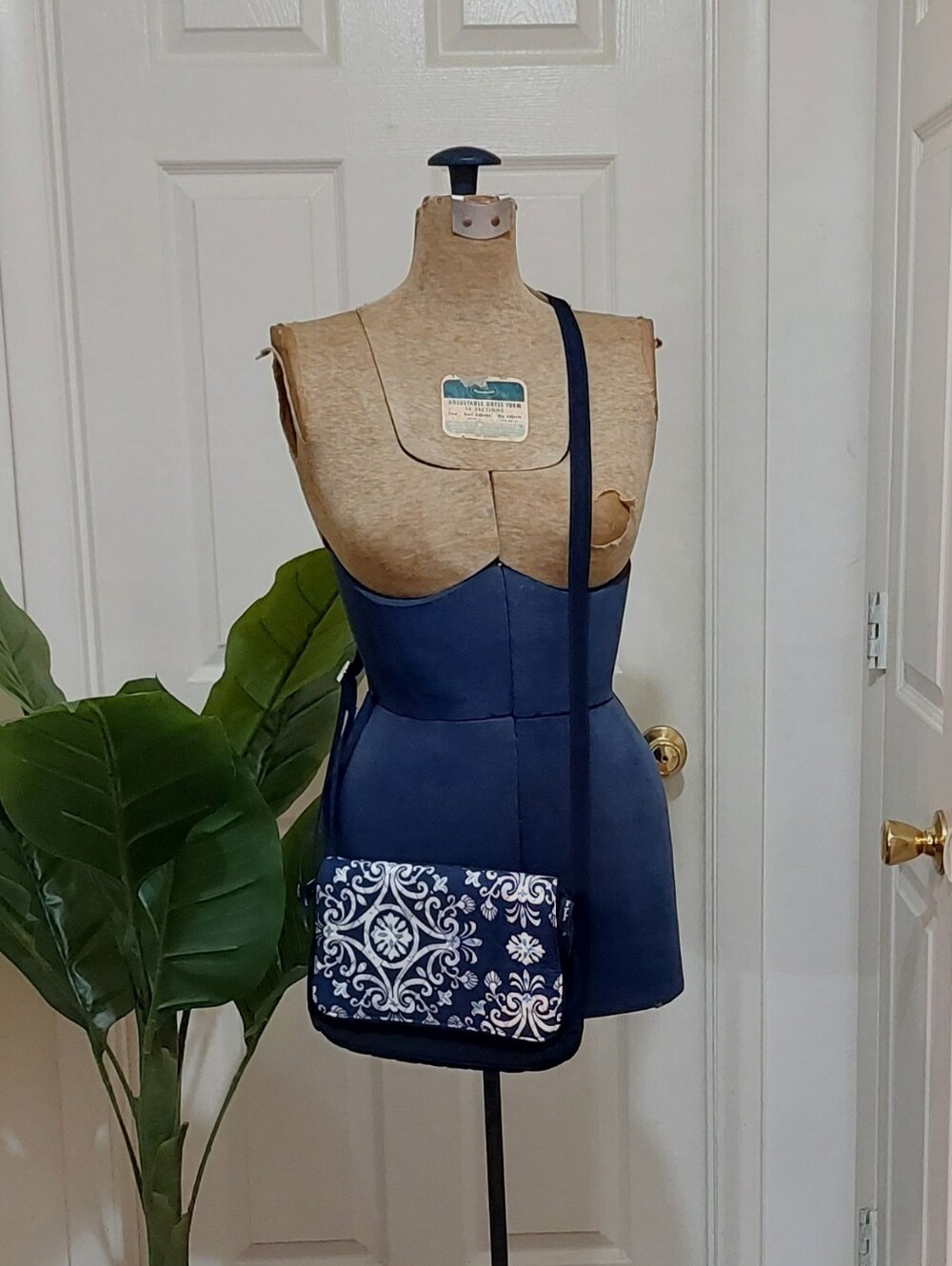 Vera Bradley Quilted Navy and White Crossbody with Embroidered Motif